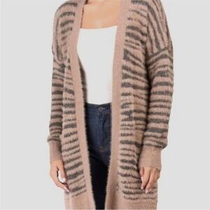 Jessica Simpson Striped Fuzzy Cardigan M NWOT
